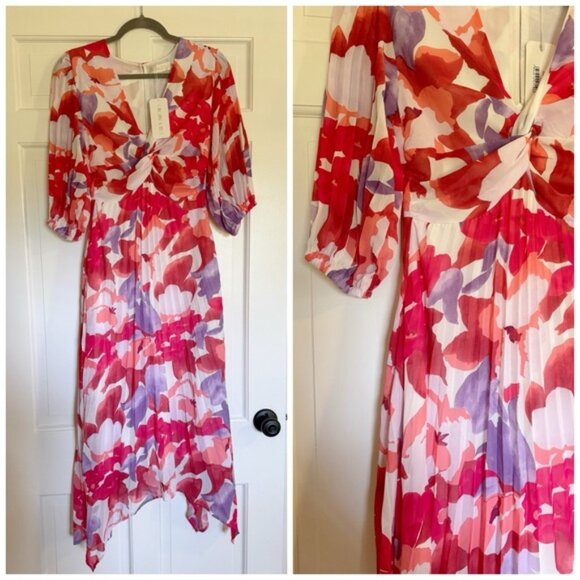NWT Gingham & Heels Floral Midi Dress - Picture 1 of 10